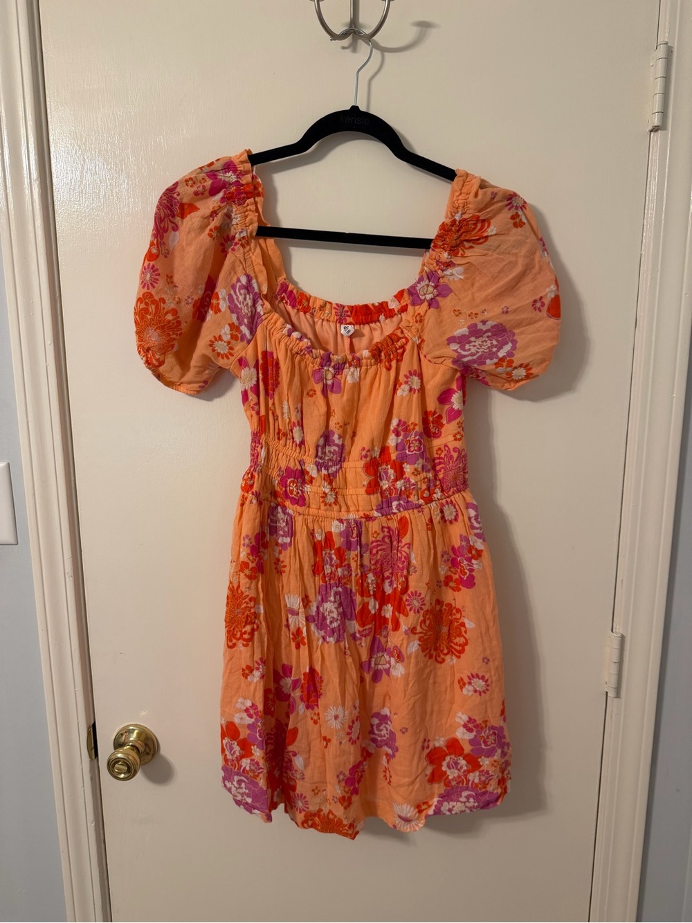 Peach Floral Puff Sleeve Mini Dress